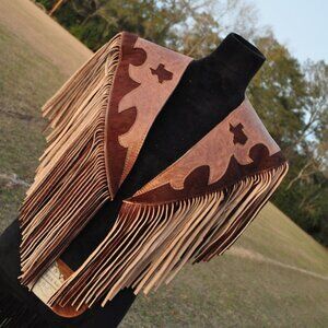 SOLD!!🤎 Handcrafted Western Leather Fringe Shawl – Texas Cutout 🤎SOLD!!